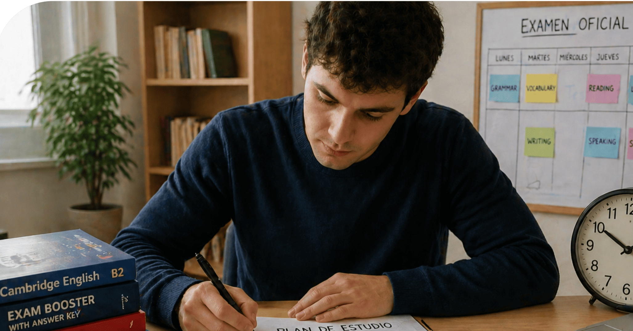 Alumno planificando la preparación intensiva de un examen oficial de inglés